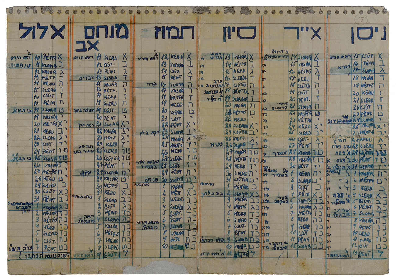 Jewish Calendar from Bergen-Belsen, 1944