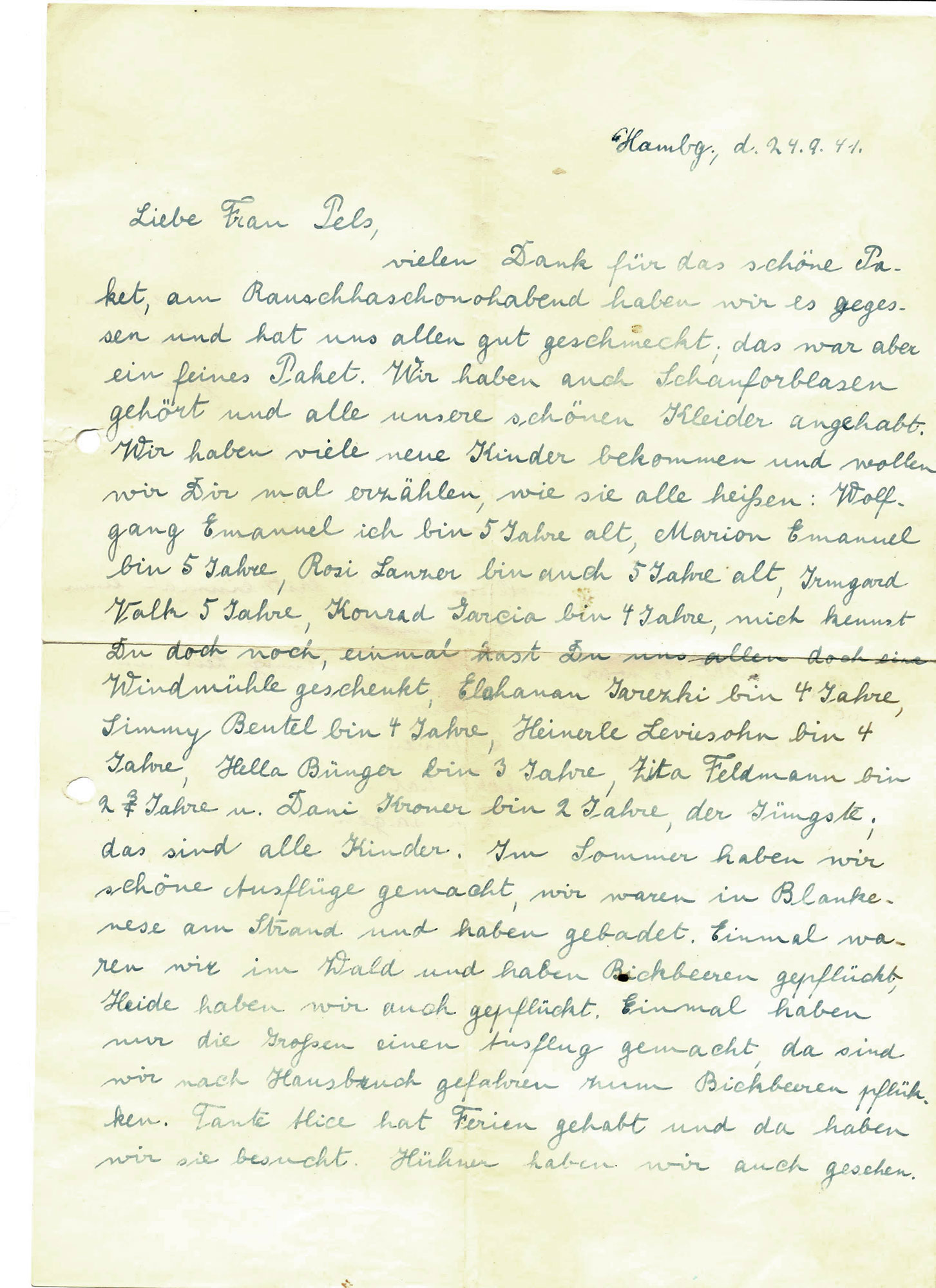 A letter from Alice Gramm, Hamburg, 24 September 1941
