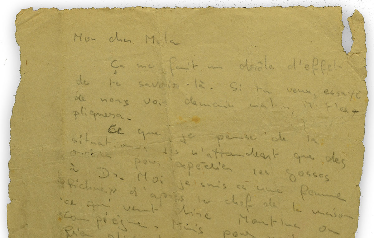 Dernière lettre de Marianne Cohn, rédigée de la prison du Pax à Annemasse, fin juin ou début juillet 1944, à l'attention d'Emmanuel Racine