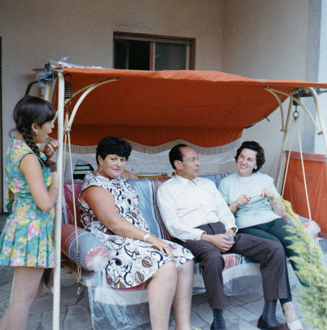 Anna Boros Gutman (second from left) during her visit to Berlin with her daughter Carla (extreme left), Dr. Helmy and his wife Emmi (right), 1969