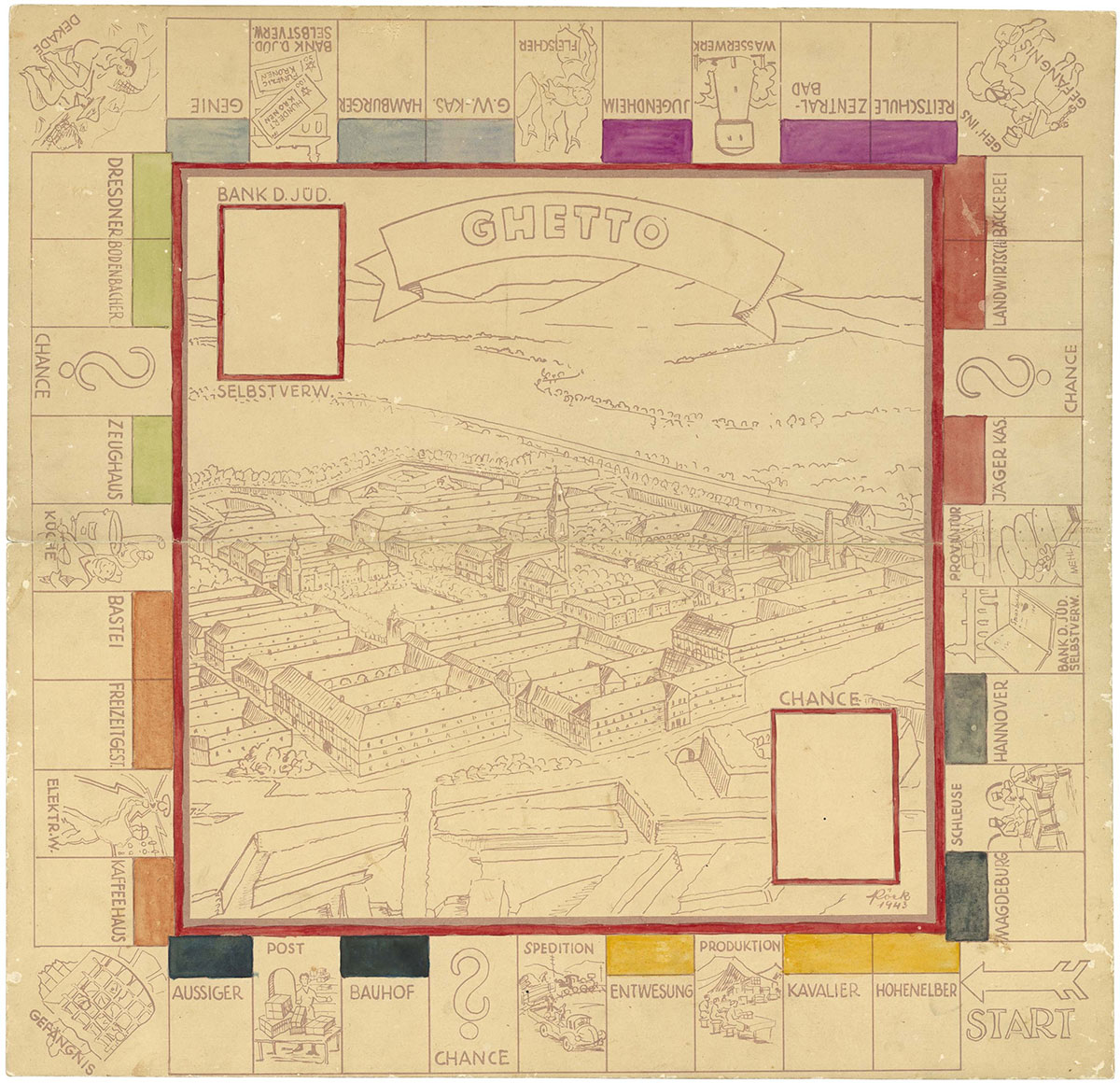 Monopoly-Spiel, 1943 im Ghetto Theresienstadt angefertigt