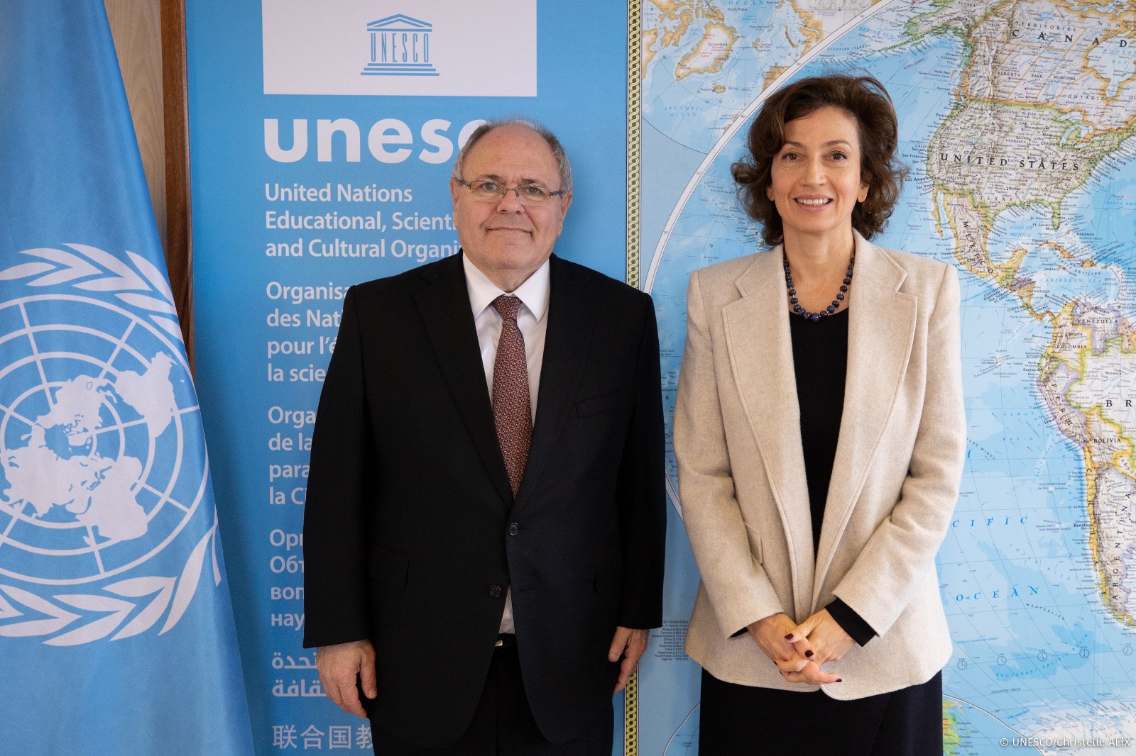 Yad Vashem Chairman Dani Dayan with UNESCO Secretary-General Audrey Azoulay
