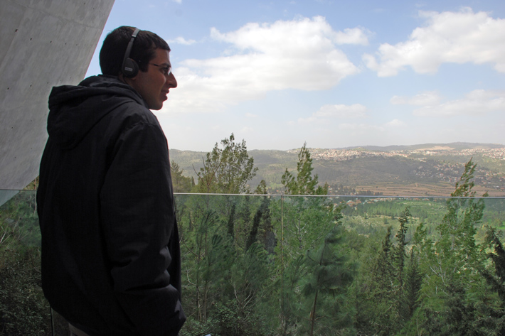 Gilad Shalit on the balcony of the Holocaust History Museum