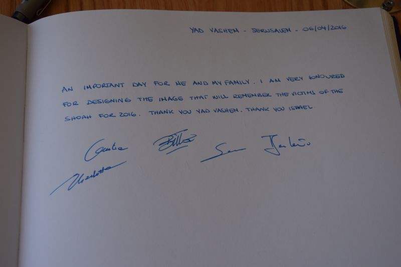 De Benedetti's message in the Yad Vashem Guest Book