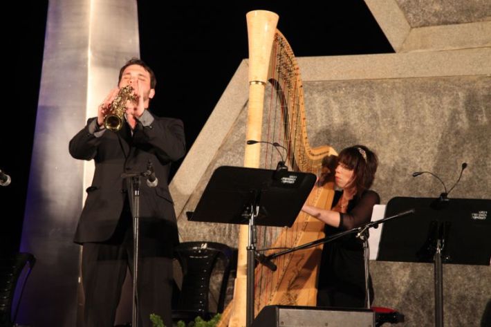 Andre Tsirlin (saxophone) and Hila Ofek (harp) playing 'Jerusalem of Gold' by Naomi Shemer