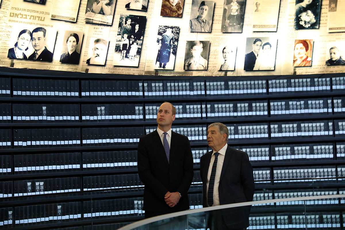 HRH Prince William, the Duke of Cambridge and Avner Shalev, Chairman of Yad Vashem in the Hall of Names - a memorial to the six million Jewish men, women and children murdered during the Holocaust