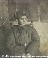 Yehoshua (Alex) Levin, "a son of the regiment," at the military field hospital in Sarny, Ukraine, February 1944
