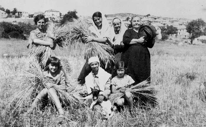 Ioannina, Greece, 1930s. Women of Batis-Batish family and non-Jewish local women at a wheat field in a village near Ioannina