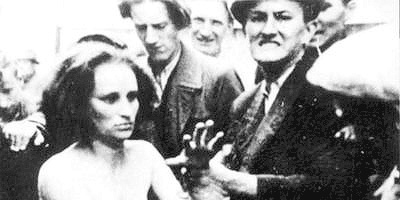 Львов, июль 1941 г. Уличная толпа издевается над обнаженной еврейской женщиной