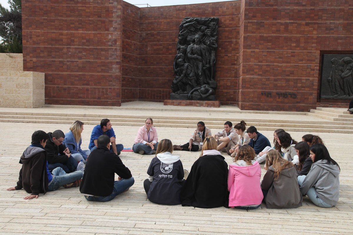 Students participating in an educational activity at Yad Vashem