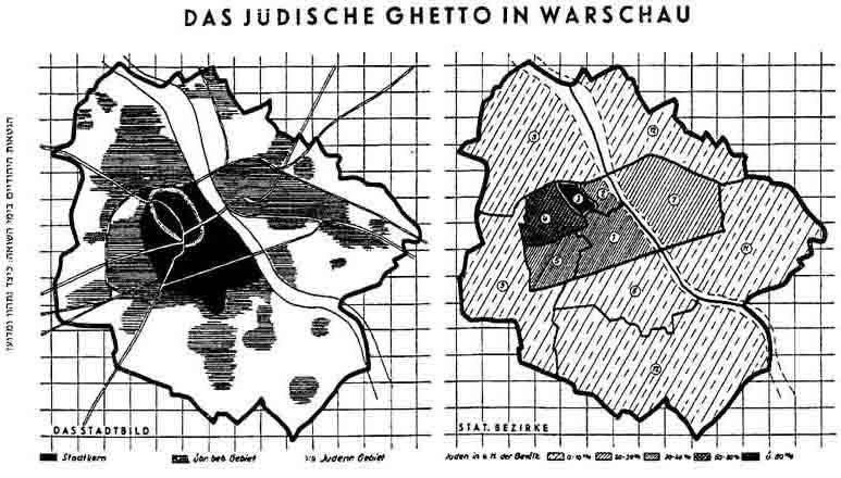 Карта еврейского «гетто» Варшавы из книги Серафима (1938 год)