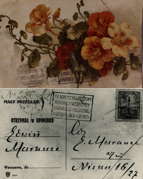 A postcard from the youth and children's weekly "Maly Przeglad" [The Little Review], given as a memento to Edwin Markuze. Dated May 1927