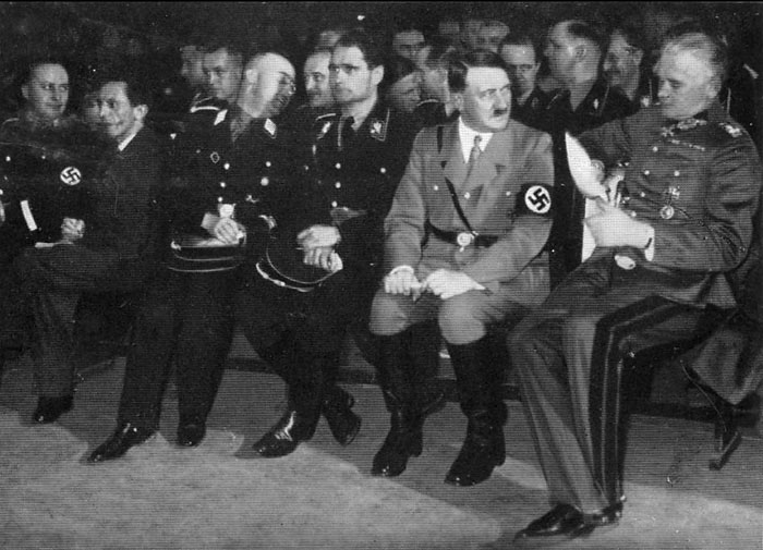 Berlin, Germany, Hitler, Hess, Himler, Goebbles and other senior officials at an SS concert, profits of the concert were dedicated to the winter charity project, 07/12/1933
