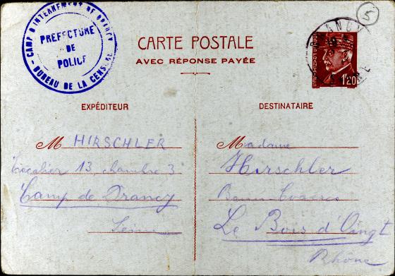 Lettres envoyées de Drancy par Franz Hirschler à sa femme Caecilie 