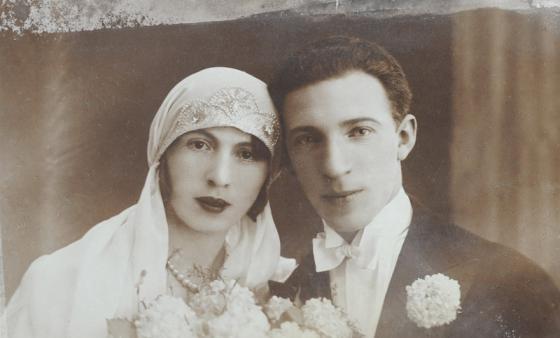 מרים (מניה) ומנדל אייזנברג ביום חתונתם 
