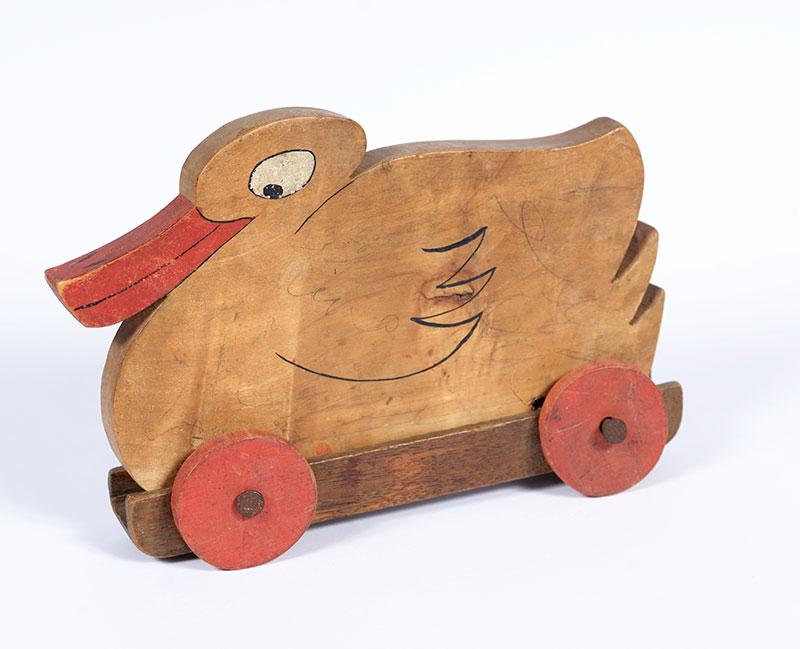 A hollow wooden duck that was used to smuggle documents. The toy was used by Judith Geller in the course of her activities in the French Resistance, in her guise as a social worker visiting children