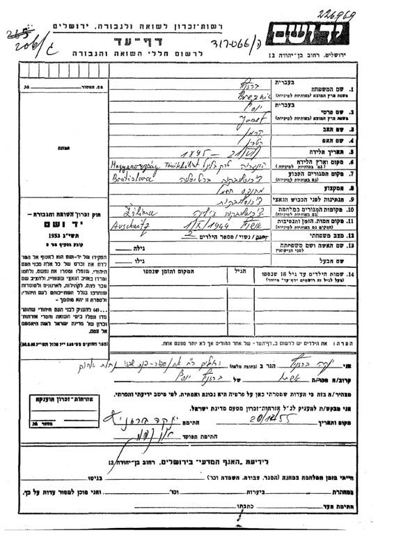Page of Testimony that Janka (Shlomo's mother) submitted in memory of her husband Josef