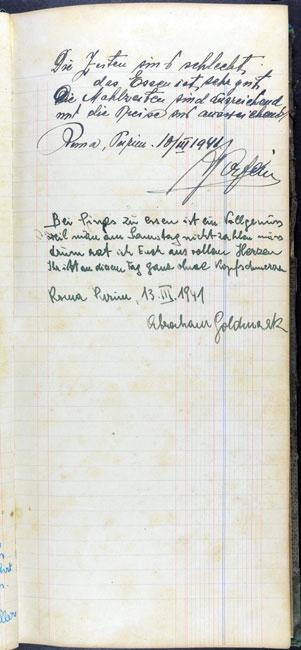 The final inscriptions in the guestbook; 10, 13 March 1941