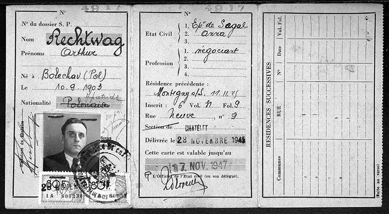 תעודת זהות של ארתור רכטוואג, בלגיה, 1947