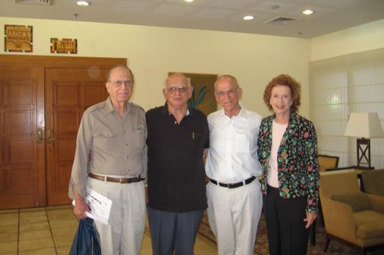 Toby Levin, with her two brothers Jack and Stanley, with cousin Shalom Rozen
