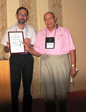 Donald Hirschhorn, Campaign Coordinator for the Jewish Genealogical Society of Palm Beach County and South Florida receives award for outstanding volunteerism at the IAJGS Conference in Salt Lake City, Utah, July 2007