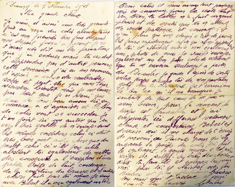 Lettre rédigée de Drancy par Charles Dluto, le 7 novembre 1941 à l’attention de sa femme Marguerite