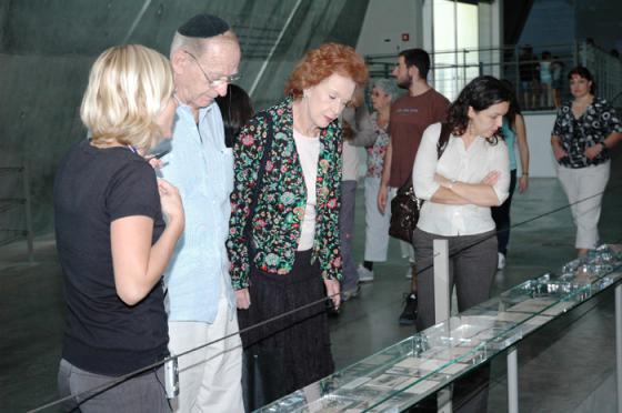 Toby Levin accompanied by her brother Jack and newly found family member Assaf Tal tour the Holocaust History Museum at Yad Vashem