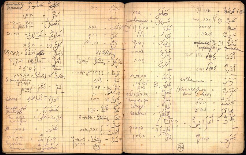 דפים מתוך מחברת ללימוד ערבית בגטו טרזין