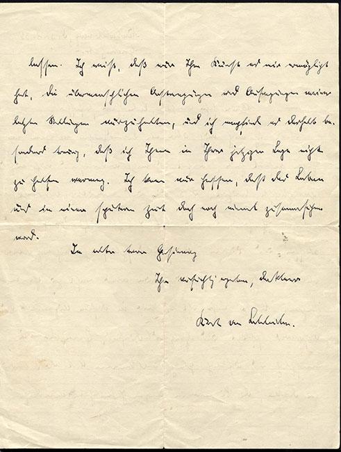 מכתב ששלח הקנצלר המודח קורט פון שלייכר אל רופאו האישי פרופ' צונדק, לאחר שפוטר
