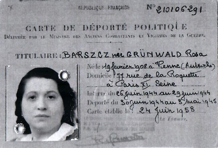 Carte de déportée politique au nom de Rosa Barszcz