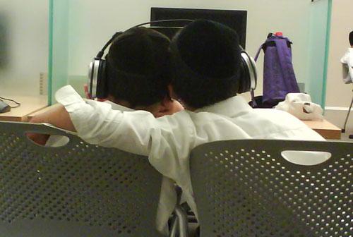 Orthodox boys at a computer station at the Visual Center