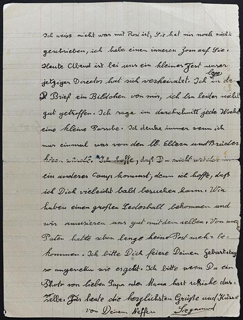 מכתב משמואל (זיגמונד) במואסאק לדודתו טקלה במחנה גירס, 26 בפברואר 1943 