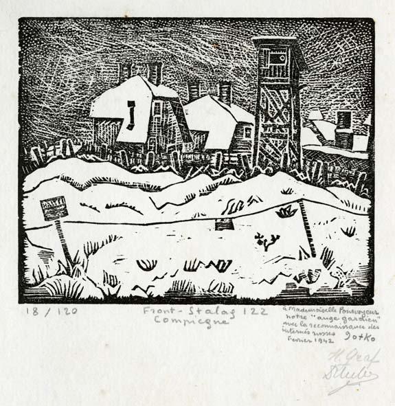Front-Stalag 122, Compiègne - Gravure du camp de Royallieu par le détenu Jacques Gotko, février 1942