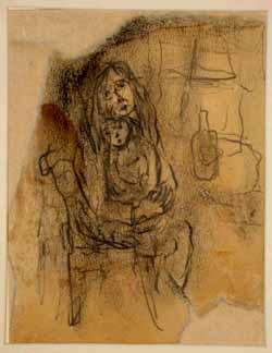 Halina Olomoucki (b. 1921-), &lt;i&gt;Where is Mother?&lt;/i&gt;, Warsaw Ghetto 1940-1943, pencil on paper. Yad Vashem Art Museum Collection. 