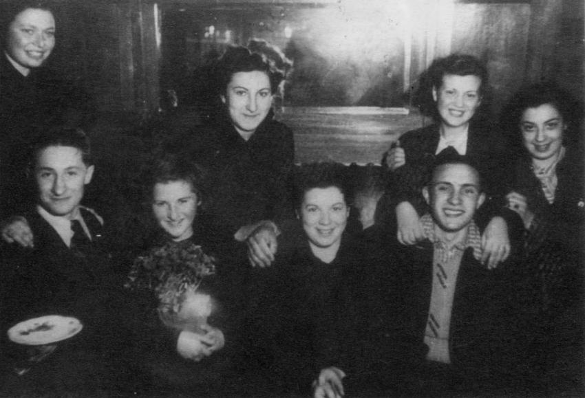 Young adults from Liepāja, prewar. Among the group: Hirschhörn, Westerman, and sisters Roza and Tzila.