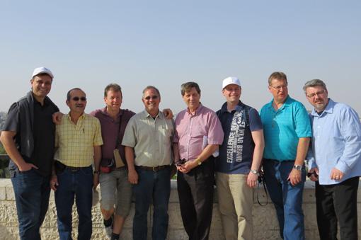 The men of the seminar posing at Tayelet overlooking Jerusalem