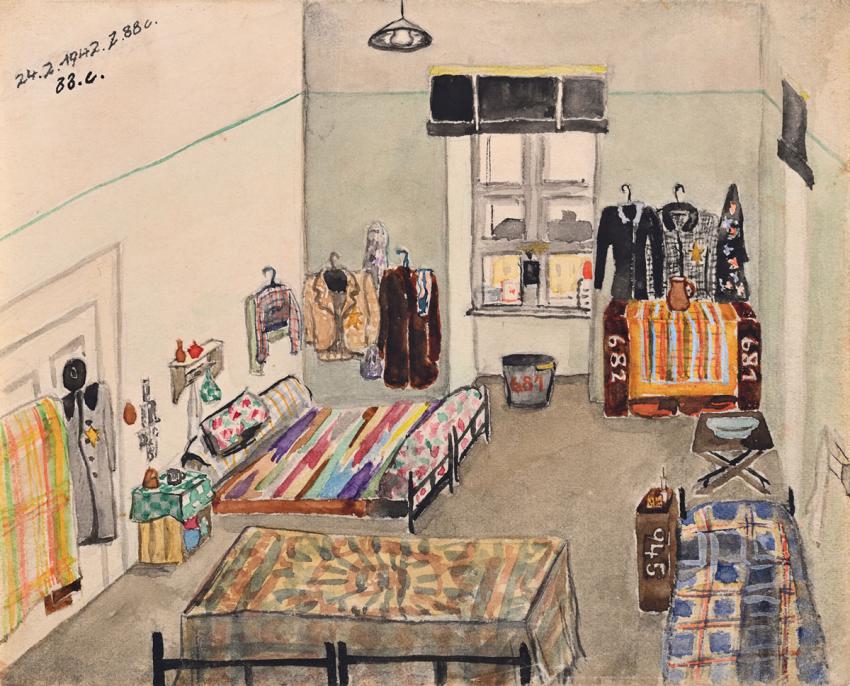 Helga Wolfenstein King (1922, Brno, Czechoslovakia – 2003, Palm Beach, Florida). Beds, Terezin Ghetto, 1942