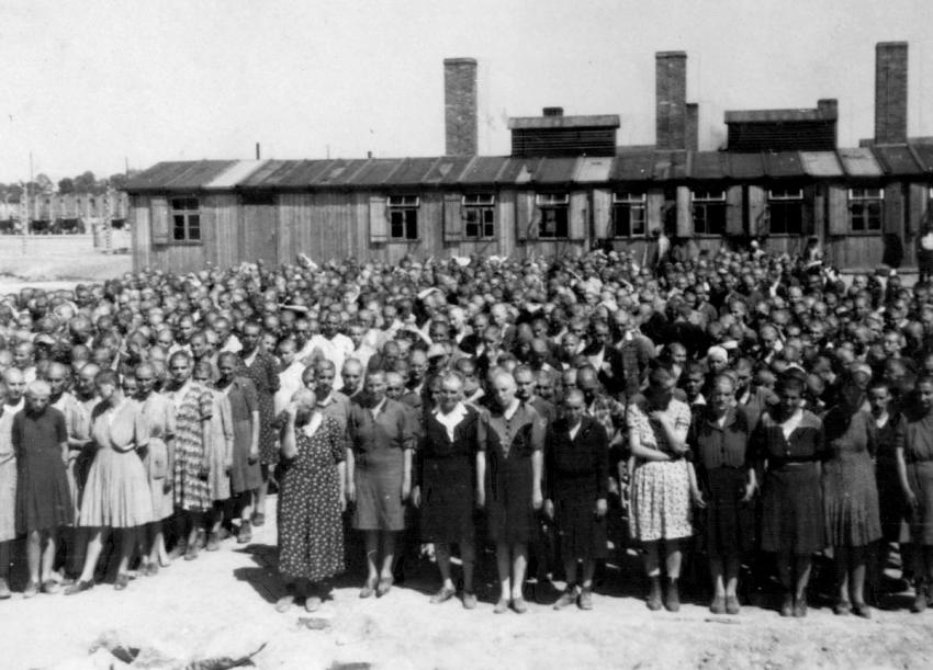 Photo 19: Jewish female prisoners at roll call in Birkenau