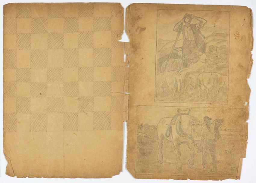 Chessboard from the notebook that Jakob Jaget used as a sketchbook while in hiding.