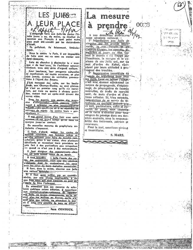 Articles antisémites parus dans l'Appel le 9 juillet 1942