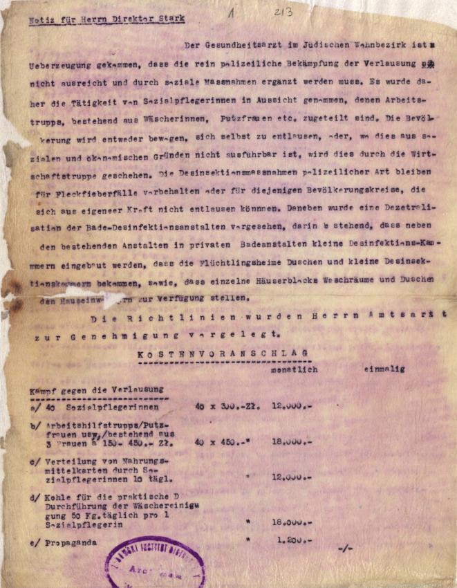 Notiz bezüglich der Fleckfieberbekämpfung, 8.10.1941