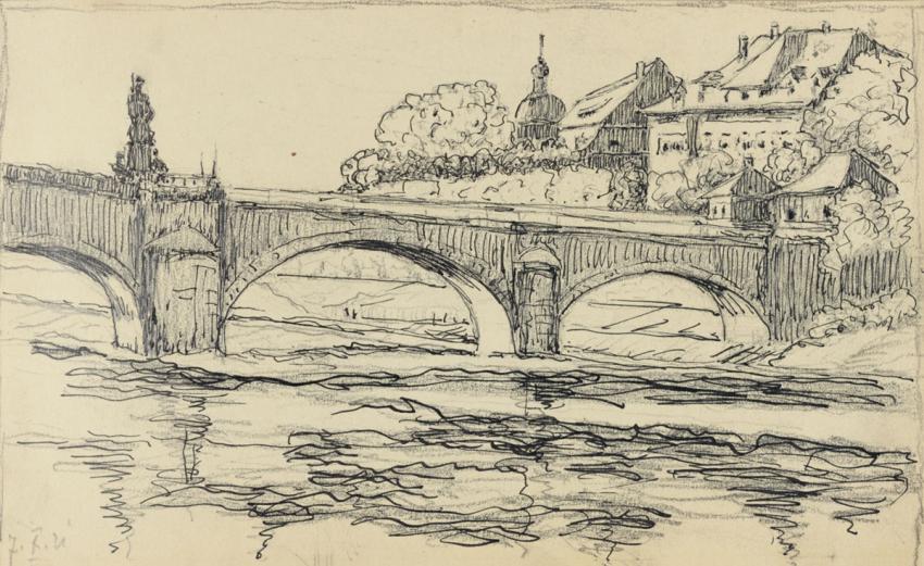 Anna Traumann (1882, Mannheim-1942, Heidelberg). Karl Theodor Bridge (Alte Brücke), Heidelberg, 1921