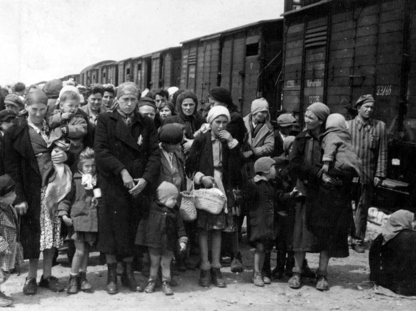 May-June 1944, Birkenau: Women and children on the selection ramp.