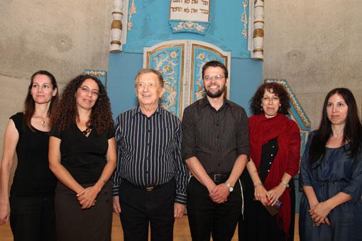 Avraham Harshalom (center) with the Visual Center team. Left to right: Moriah Gvir, Liat Benhabib, Israel De-Vries, Mimi Ash, Dila Bayramov