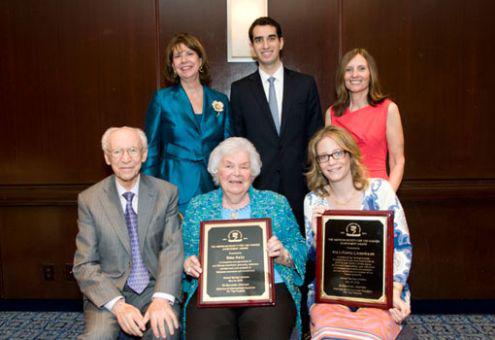 Seated: Eli Zborowski z”l, Chairman of the American Society for Yad Vashem, with Honorees Sima Katz and Iris Lifshitz Lindenbaum at the 2012 Annual Spring Luncheon in New York on 16 May