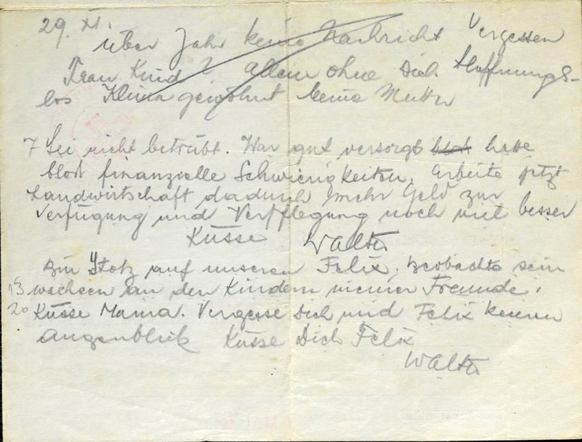 Draft of a letter that Moshe Schlesinger wrote to his wife Elsa and their son Felix: &quot;I haven't forgotten you and Felix for even one second.&quot;