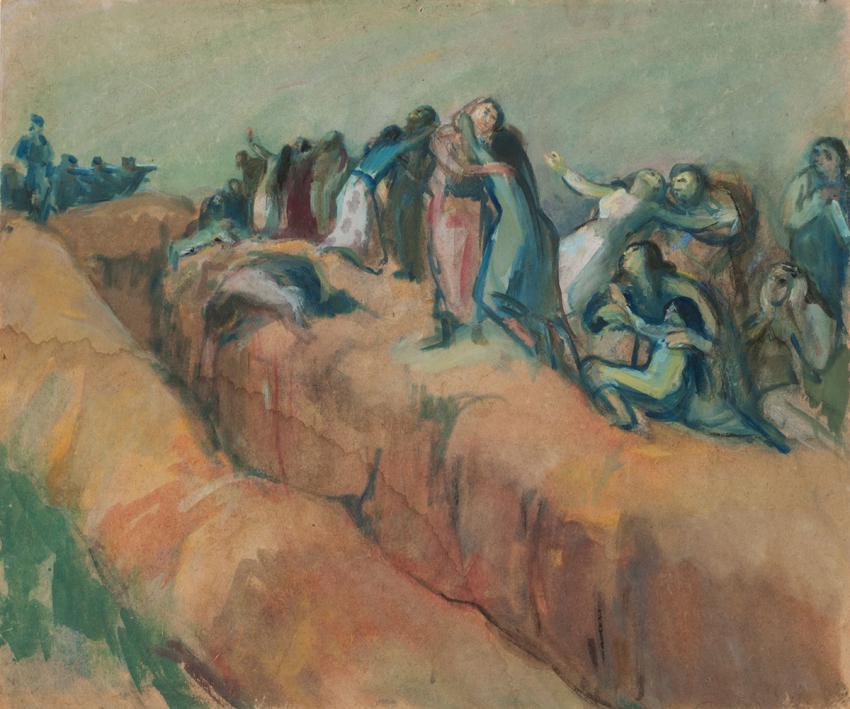 مئیر اکسلرود (1970-1902), در آستانه گودال، 1943, رنگ آمیزی گواش روی کارتن