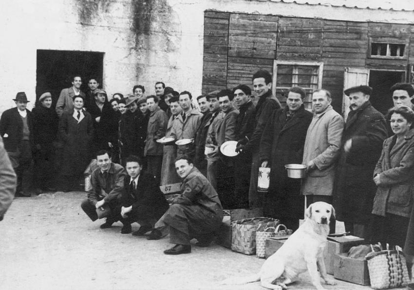 חלוקת מזון במחנה העקורים בארי שבאיטליה, אחרי המלחמה.