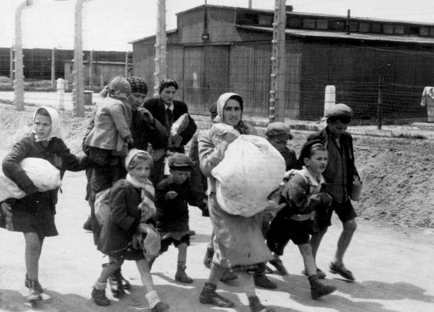 Photo 33: Jewish women and children on their way to death in the gas chambers