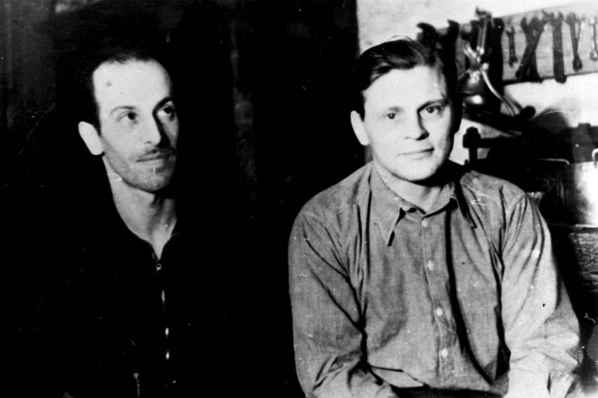 Righteous Among the Nations Robert Seduls (right) and David Zivcon, one of eleven Jews hidden in the home of the Seduls family, from the liquidation of the Liepāja ghetto in October 1943 until liberation.